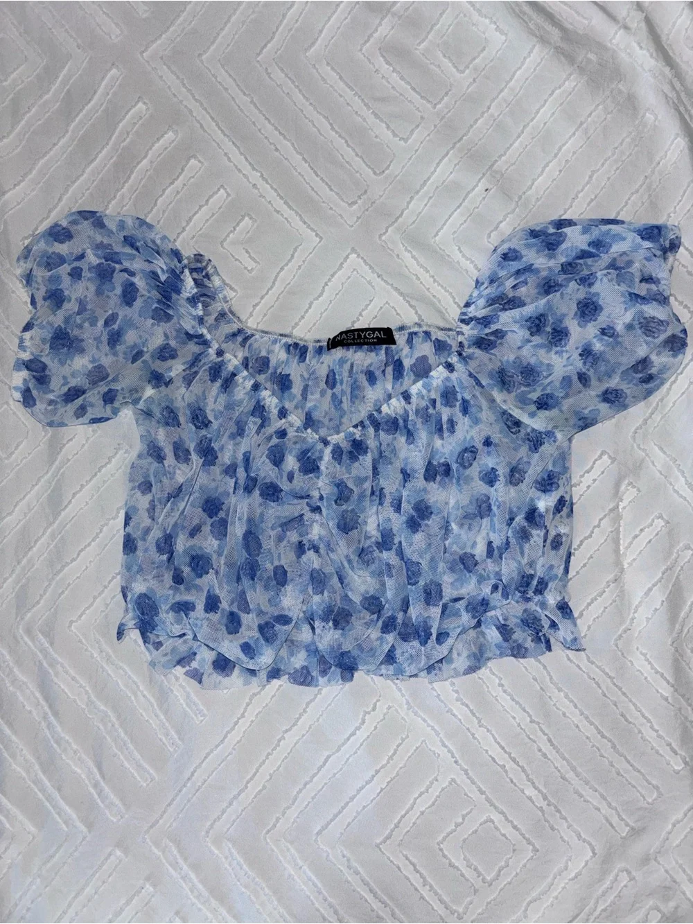 Blue Floral Off-Shoulder Crop Top